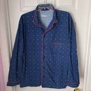 Boden blue with polka dots PJ top in size large